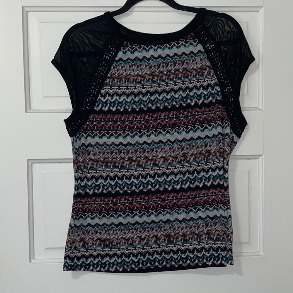 Bisou Bisou Patterned Black and Multicolor Top